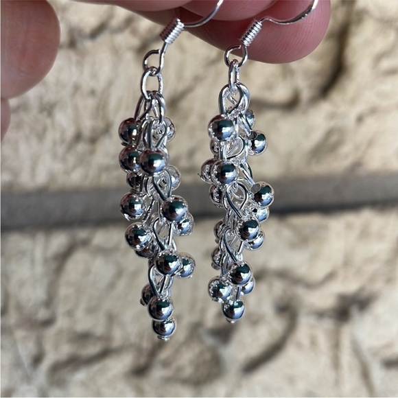 925 Sterling Silver Smooth Grape Bead Ball Earrings chandelier New - Picture 10 of 12